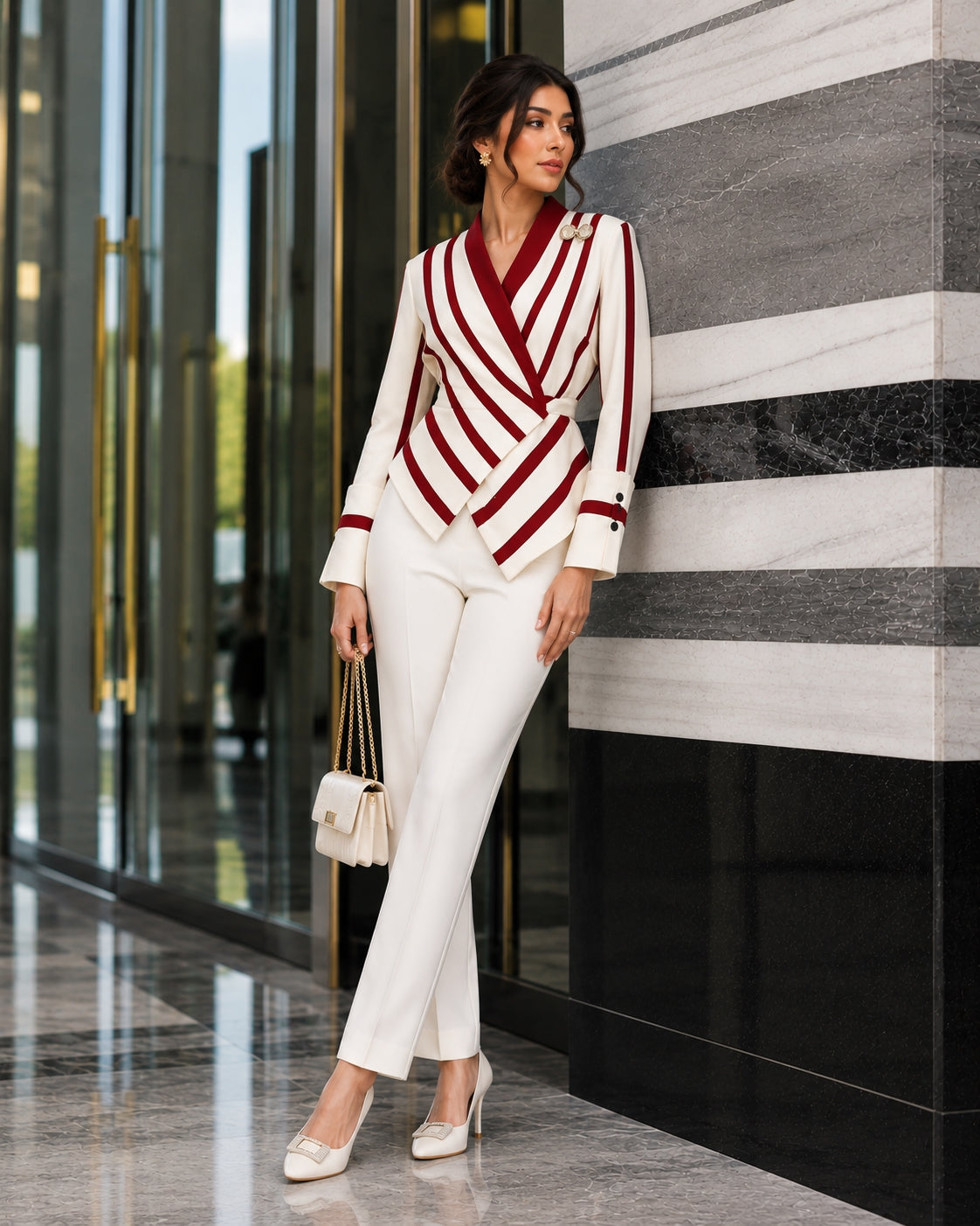 High end Luxury Long Sleeve Shirt for Women Unique Chic Korean Style V-neck Striped Blouse Women Tops Natalia Home Fashion    Natalia Home Fashion