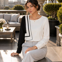 Long Sleeve Skew Collar Women Blouse Patchwork Chiffon Blouse Shirt Women Tops Blouses Shirts Natalia Home Fashion    Natalia Home Fashion