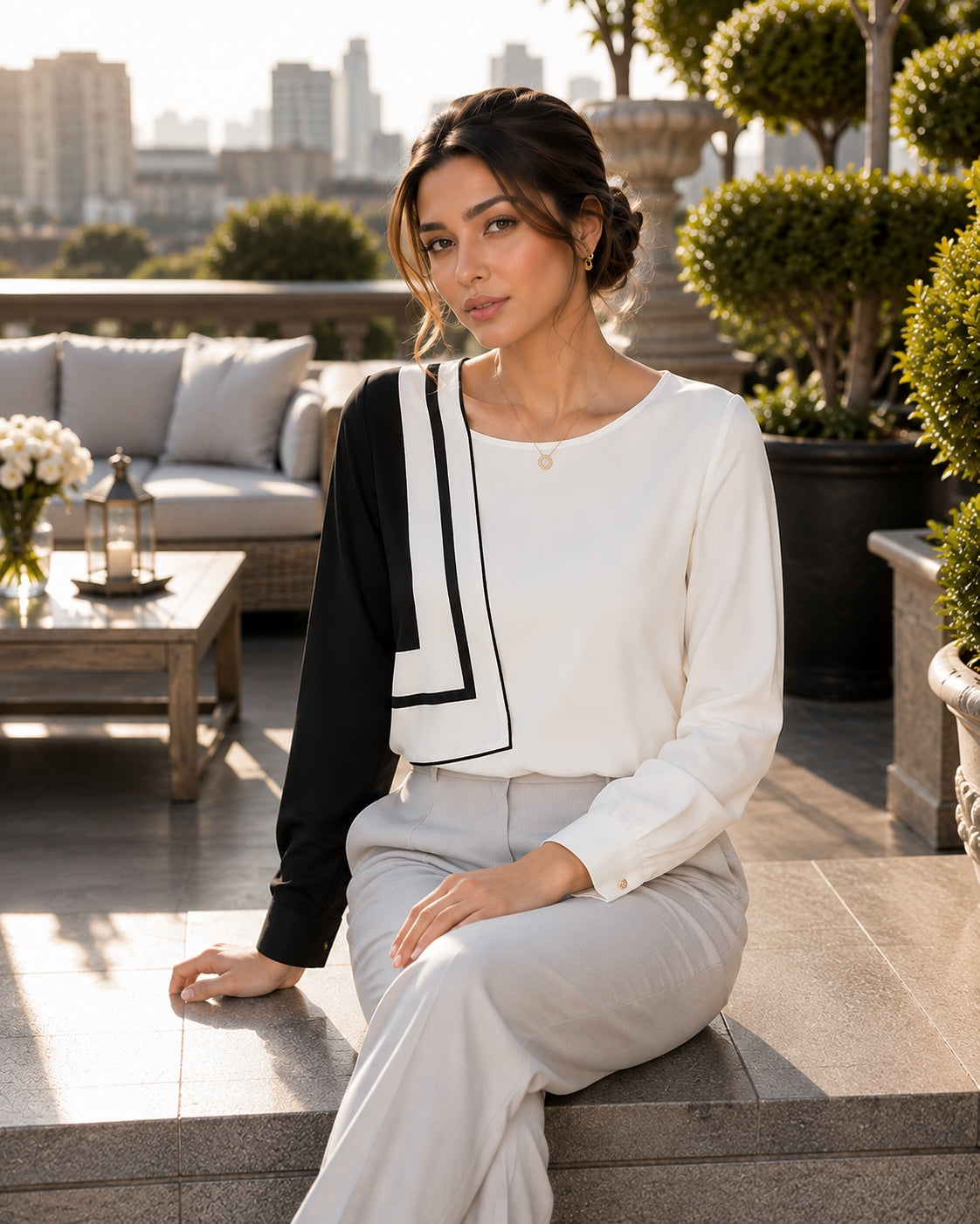 Long Sleeve Skew Collar Women Blouse Patchwork Chiffon Blouse Shirt Women Tops Blouses Shirts Natalia Home Fashion    Natalia Home Fashion