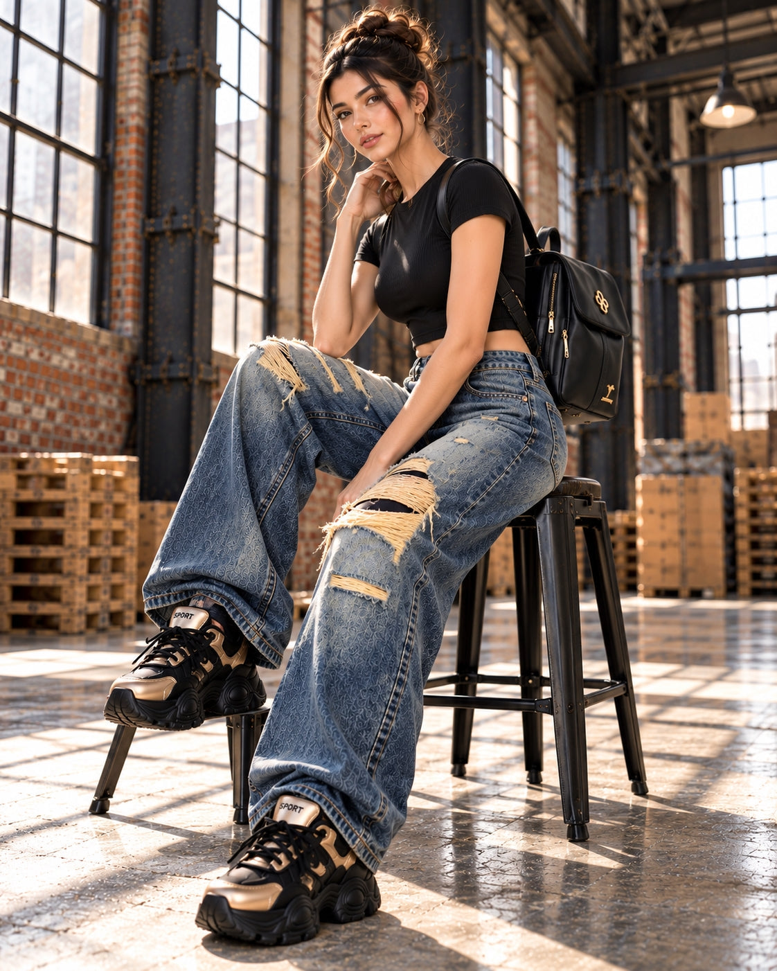 Irregular Hole Vintage Jeans Women Distressed Washed Wide Leg Loose Denim Pants Natalia Home Fashion    Natalia Home Fashion