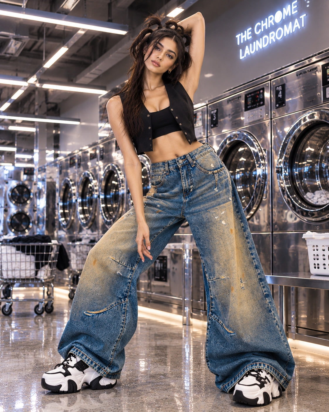 Washed High Street Straight Leg Cuffed Jeans Women Loose Casual Pants High Waist Vintage Graffiti Jeans Natalia Home Fashion    Natalia Home Fashion