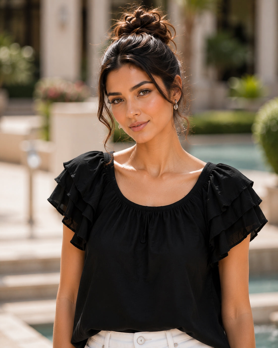 Loose Summer Top Black Square Collar Short Sleeve Women's Fashion plus Size Clothing Breathable Comfortable Cotton Fabric