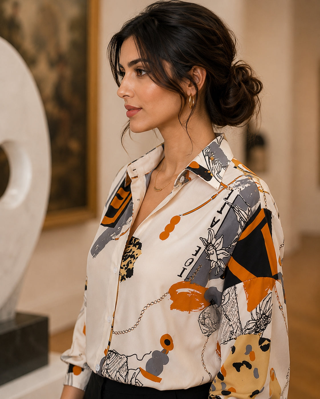 Spring Chiffon Shirt Women's Long-sleeved Printed Color Niche Chiffon