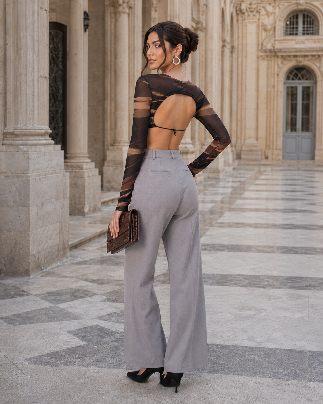 Printing T shirt Long Sleeve Crop Top Women Summer Clothing Tie Back  Backless  Slim Fit Rope Natalia Home Fashion    Natalia Home Fashion