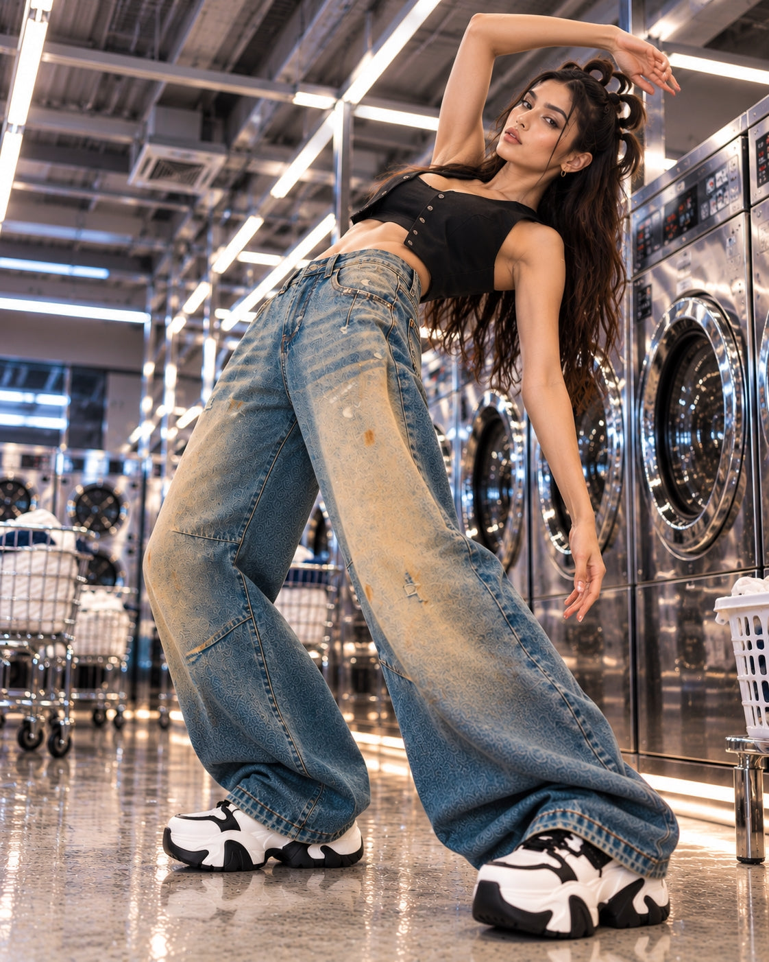 Washed High Street Straight Leg Cuffed Jeans Women Loose Casual Pants High Waist Vintage Graffiti Jeans Natalia Home Fashion    Natalia Home Fashion