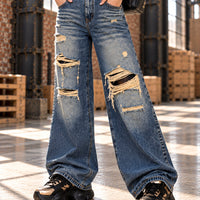Irregular Hole Vintage Jeans Women Distressed Washed Wide Leg Loose Denim Pants Natalia Home Fashion    Natalia Home Fashion