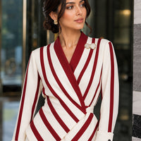High end Luxury Long Sleeve Shirt for Women Unique Chic Korean Style V-neck Striped Blouse Women Tops Natalia Home Fashion    Natalia Home Fashion