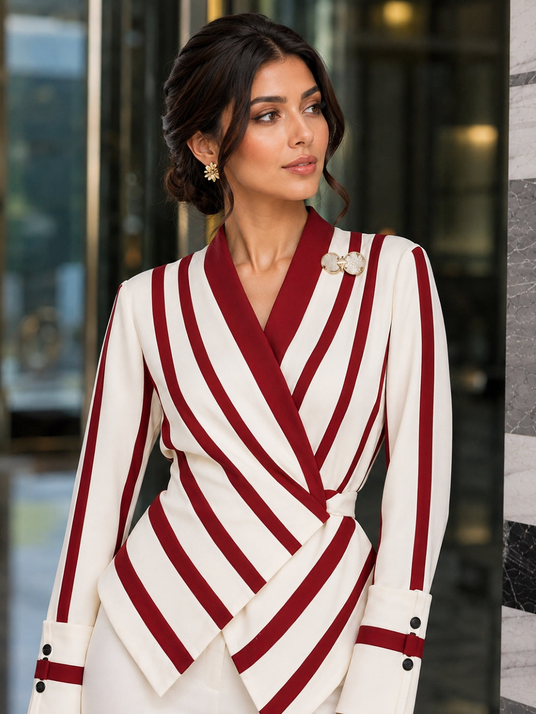 High end Luxury Long Sleeve Shirt for Women Unique Chic Korean Style V-neck Striped Blouse Women Tops Natalia Home Fashion    Natalia Home Fashion