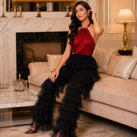 Mesh Splicing Elastic Cake Pants Europe And Peng Mesh Pants Comfortable Pants for Women Casual