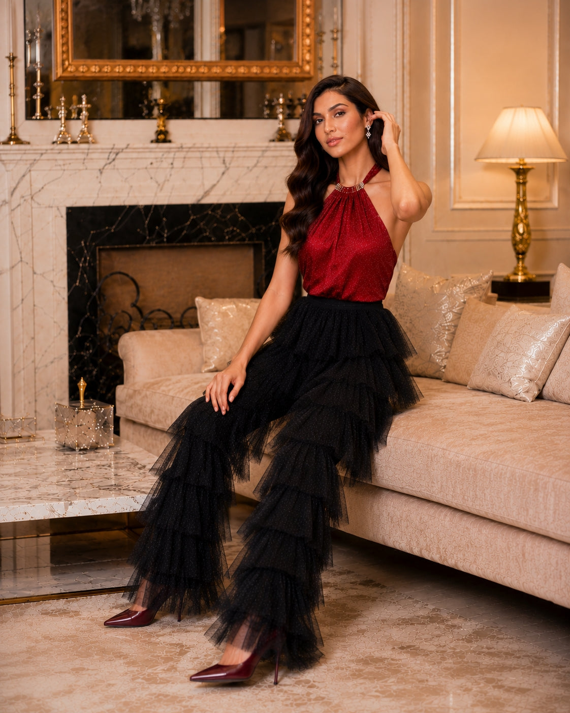 Mesh Splicing Elastic Cake Pants Europe And Peng Mesh Pants Comfortable Pants for Women Casual