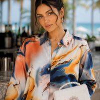 Women's Vintage Tie Dye Niche Design High End French Satin Shirt Long Sleeve Elegant Soft Drape Blouse Top