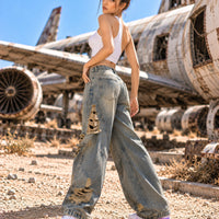 Retro High Street Wide Leg Denim Jeans Women Summer Wasteland High Waist Loose Straight Long Trousers Natalia Home Fashion    Natalia Home Fashion