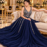 Evening Dress Luxury A-Line  Thin Straps Crystal Beaded Open Back formal Floor Length ball Gown Natalia Home Fashion    Natalia Home Fashion