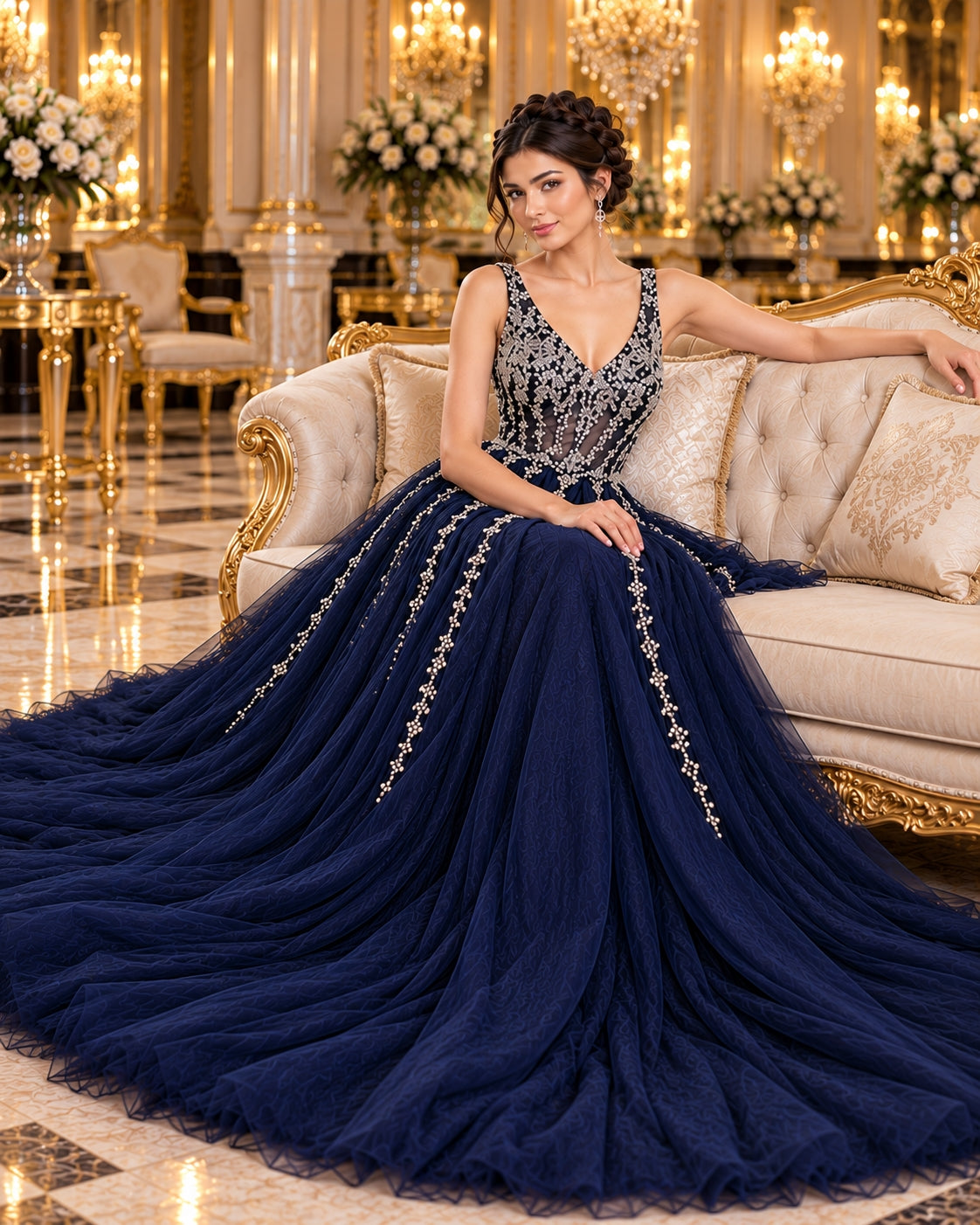 Evening Dress Luxury A-Line  Thin Straps Crystal Beaded Open Back formal Floor Length ball Gown Natalia Home Fashion    Natalia Home Fashion