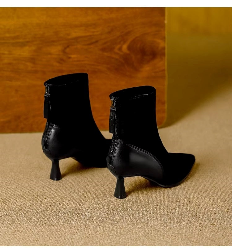 Pointed Toe Women's High Heel Ankle Boots Fashion Elegant Dancing Party Shoes Women's Stretch Slim Short Booties