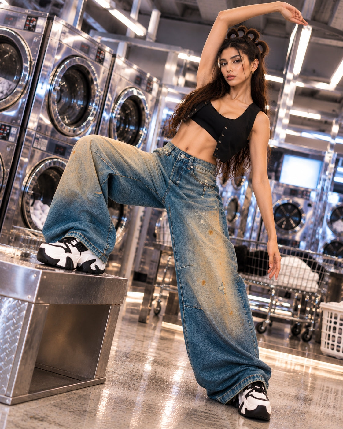 Washed High Street Straight Leg Cuffed Jeans Women Loose Casual Pants High Waist Vintage Graffiti Jeans Natalia Home Fashion    Natalia Home Fashion