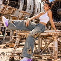 Retro High Street Wide Leg Denim Jeans Women Summer Wasteland High Waist Loose Straight Long Trousers Natalia Home Fashion    Natalia Home Fashion