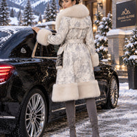 Genuine Sheep Shearling Trench Coat Fluffy Big Real Fox Fur Collar Winter Long Natural Leather Coat for Women Natalia Home Fashion    Natalia Home Fashion