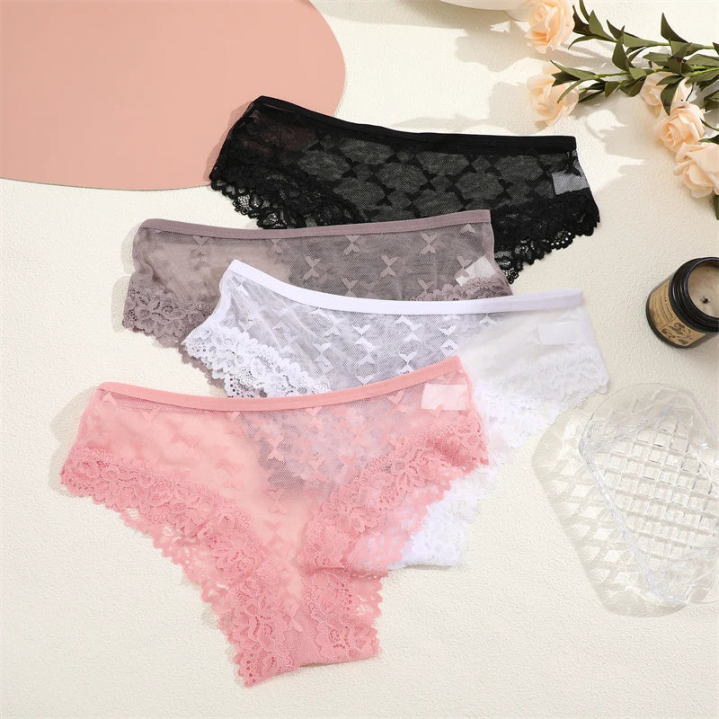 Women's Lace Panties Sexy Perspective Underwear Seamless Hollow Out Briefs Female Low Rise Floral Transparent Soft Lingerie