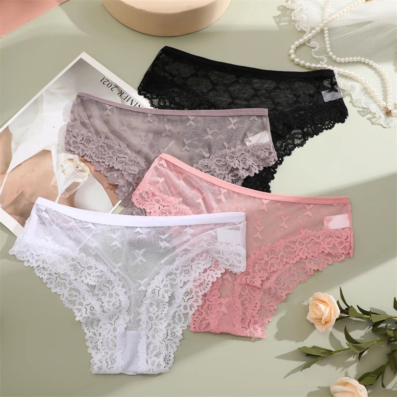 Women's Lace Panties Sexy Perspective Underwear Seamless Hollow Out Briefs Female Low Rise Floral Transparent Soft Lingerie