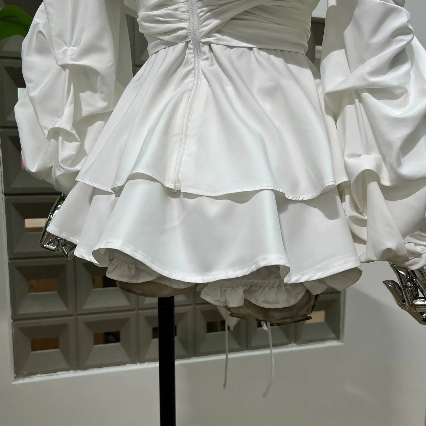 Women's Asymmetric Off-Shoulder Crop-Top Irregular Bow-Waist Puff-Sleeve Party Evening Top