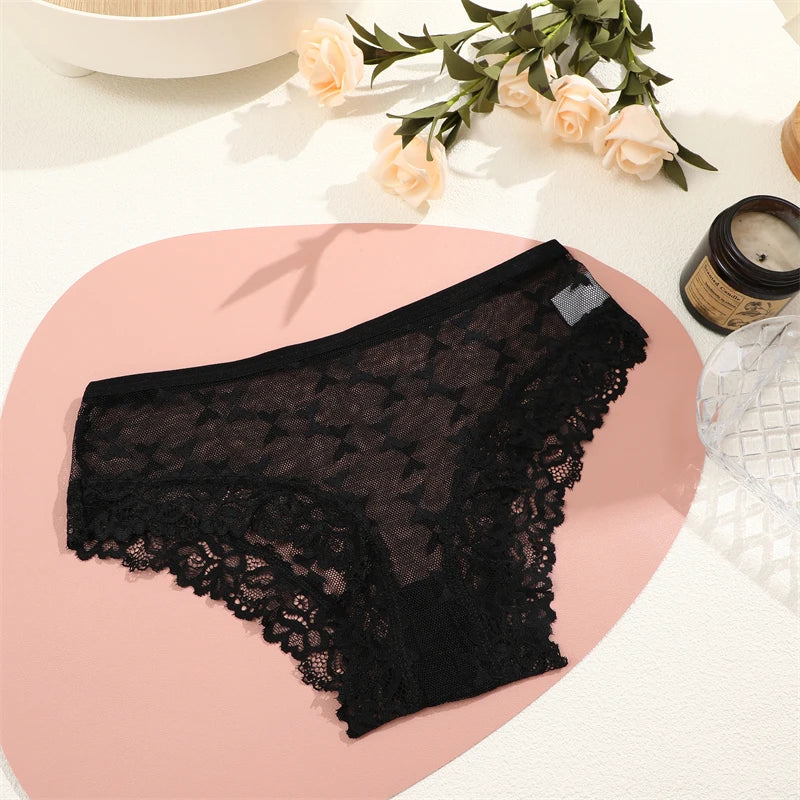 Women's Lace Panties Sexy Perspective Underwear Seamless Hollow Out Briefs Female Low Rise Floral Transparent Soft Lingerie