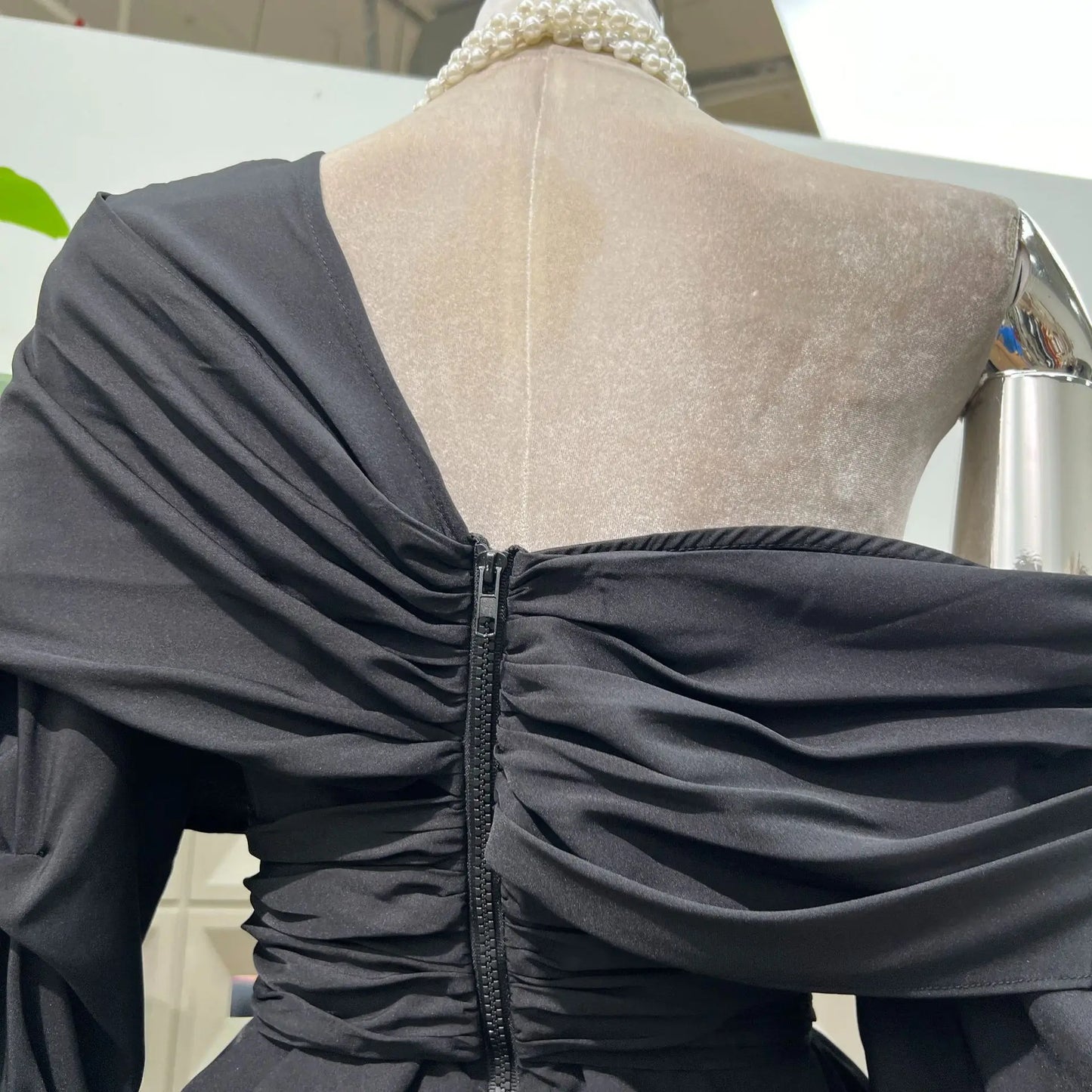 Women's Asymmetric Off-Shoulder Crop-Top Irregular Bow-Waist Puff-Sleeve Party Evening Top
