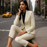 Women's Slim Fit Blazer Suit Fashion Solid Color Single Button Jacket Office Lady Coat and Pants