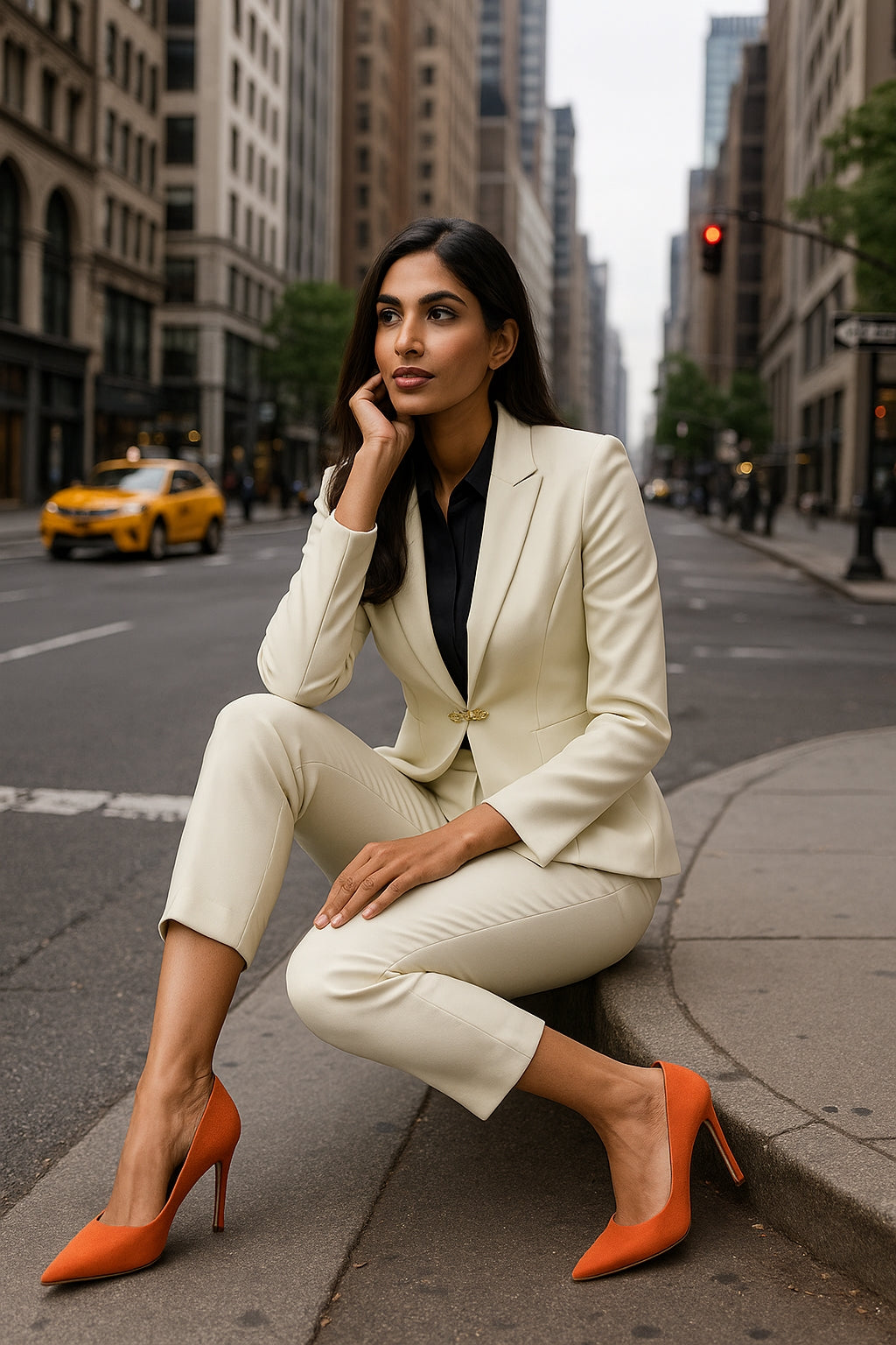 Women's Slim Fit Blazer Suit Fashion Solid Color Single Button Jacket Office Lady Coat and Pants