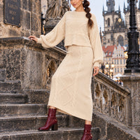 Women's clothing 2-piece set, fashionable twist rope long skirt + crew neck sweater two-piece set Natalia Home Fashion    Natalia Home Fashion