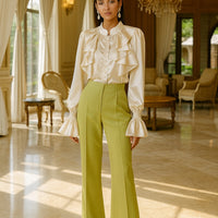 Luxury Ruffle Flared Sleeves Blouse Shirts Women  Retro Blouse Stand Collar French Design Chic Loose Top