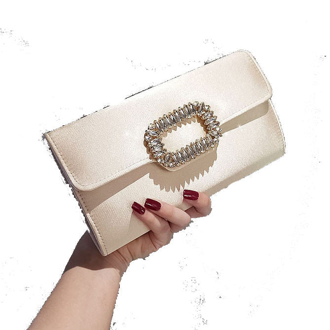 Luxury Satin Clutch Purse For Wedding Party Banquet Women's Handbag Crystal Shiny Rhinestone Diamond Evening Bag Shoulder Bag