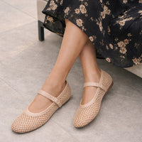 Summer, Wear Round Toe, Straight Buckles, Casual and Comfortable, Women's Flats, Cut-out Mary Jane Single Shoes, fishnet Shoes