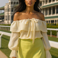 Blouses Design Sense Niche Chic Off Shoulder Shirt Women's French Gentle Style Loose Versatile Western-style Flowing Mesh Top