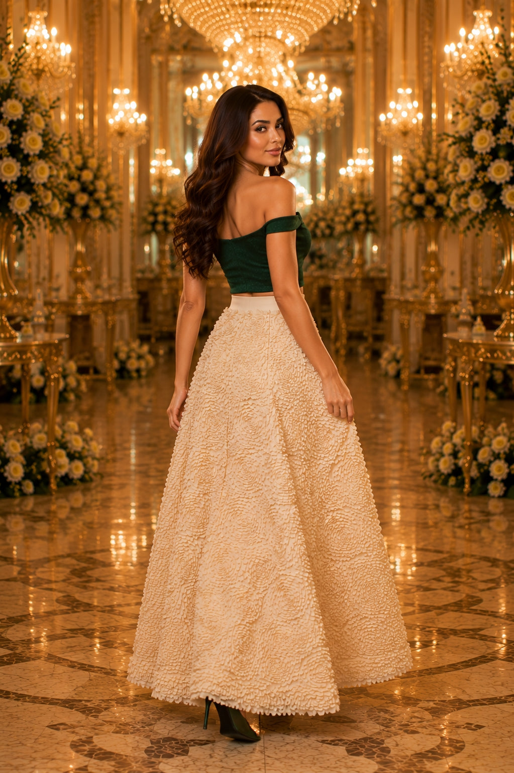 Light Luxury Evening Skirt  Women's Slim Fit Loose Warm Embroidered Petal Side Split Design Casual Skirt