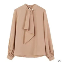 Summer Style Ring Buckle Design Lantern Sleeve Hooded Chiffon Long Sleeve Base Shirt Women's Top