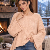 Women Cable Knit Sweater Oversized Loose Pullover Long Sleeve Chunky Jumper Casual Warm Female Tops Clothing Natalia Home Fashion    Natalia Home Fashion