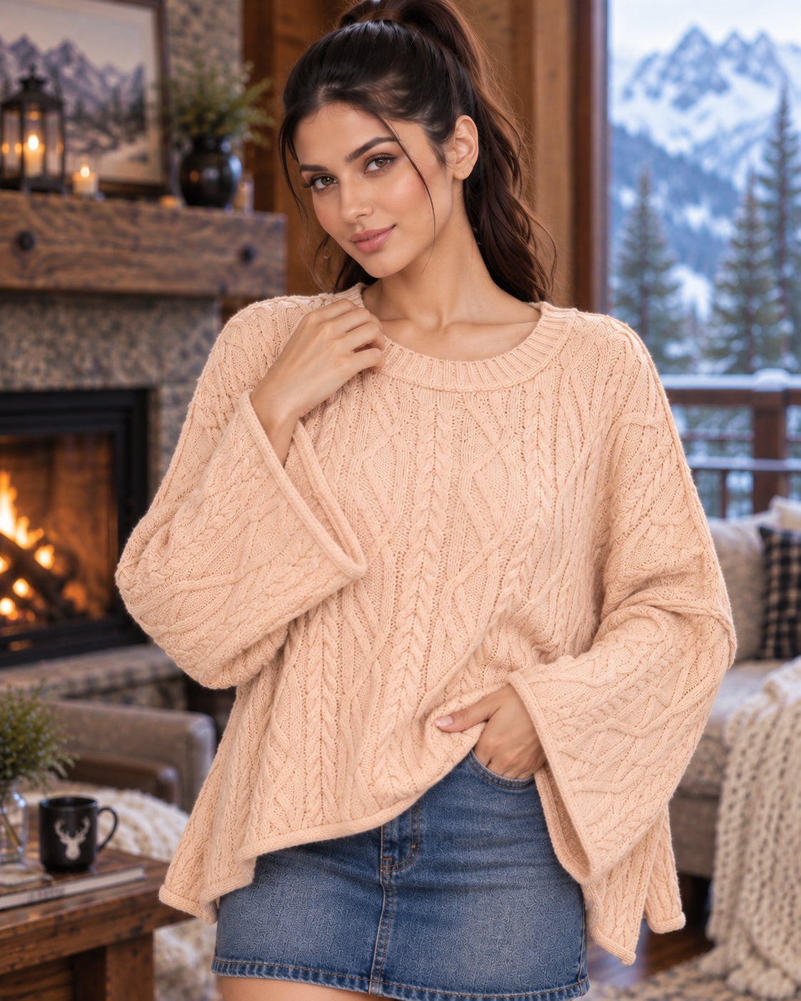 Women Cable Knit Sweater Oversized Loose Pullover Long Sleeve Chunky Jumper Casual Warm Female Tops Clothing Natalia Home Fashion    Natalia Home Fashion
