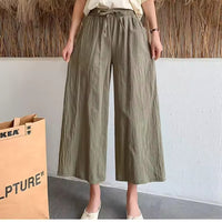 Casual Baggy Wide Leg Trousers Women Summer Thin Comfy Breathable Ankle Length Pants Vintage Loose Cotton Linen Straight Pants