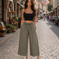 Casual Baggy Wide Leg Trousers Women Summer Thin Comfy Breathable Ankle Length Pants Vintage Loose Cotton Linen Straight Pants
