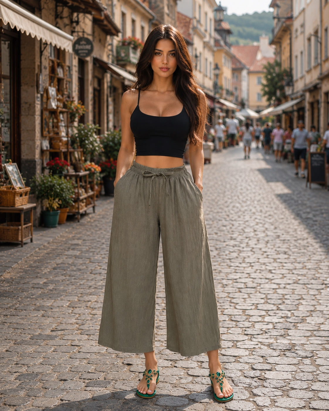 Casual Baggy Wide Leg Trousers Women Summer Thin Comfy Breathable Ankle Length Pants Vintage Loose Cotton Linen Straight Pants