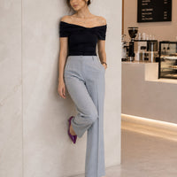 Summer Off Shoulder Bow Short Sleeve T-Shirt Women Stylish Ruched Slash Neck Cropped Tops Daily All-Match Solid Slimming Blouses Natalia Home Fashion    Natalia Home Fashion