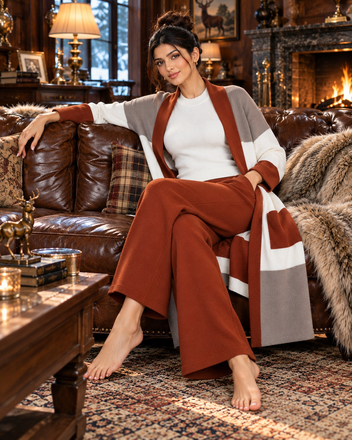 Women's 3PC Knit Set - Cardigan Tank Top Wide Leg Pants  Cross-Border Outfit Natalia Home Fashion    Natalia Home Fashion