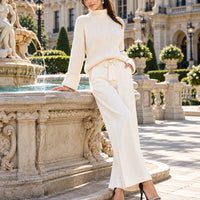 Women Chic Casual Half High Collar Sweater Wide Leg Pants Sets Lady Loose Knit Pullover Trousers Outfits Knitwear Natalia Home Fashion    Natalia Home Fashion
