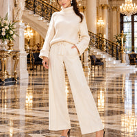Women Chic Casual Half High Collar Sweater Wide Leg Pants Sets Lady Loose Knit Pullover Trousers Outfits Knitwear Natalia Home Fashion    Natalia Home Fashion