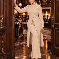 Women Knitted 2 Pieces Set Turtleneck Long Pullovers Sweaters & Wide Leg Pants Thicken Warm Sweater Sets Natalia Home Fashion    Natalia Home Fashion
