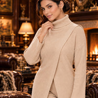 Women Knitted 2 Pieces Set Turtleneck Long Pullovers Sweaters & Wide Leg Pants Thicken Warm Sweater Sets Natalia Home Fashion    Natalia Home Fashion