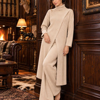 Women Knitted 2 Pieces Set Turtleneck Long Pullovers Sweaters & Wide Leg Pants Thicken Warm Sweater Sets Natalia Home Fashion    Natalia Home Fashion