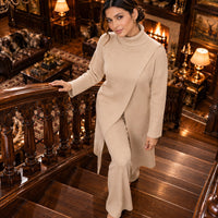 Women Knitted 2 Pieces Set Turtleneck Long Pullovers Sweaters & Wide Leg Pants Thicken Warm Sweater Sets Natalia Home Fashion    Natalia Home Fashion