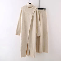Women Knitted 2 Pieces Set Turtleneck Long Pullovers Sweaters & Wide Leg Pants Thicken Warm Sweater Sets Natalia Home Fashion    Natalia Home Fashion
